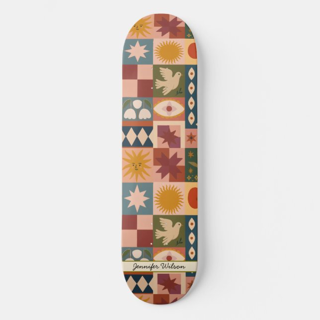 Mystische Bohemische Himmelsmuster Skateboard (Vorderseite)