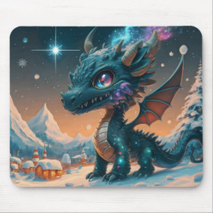 Mystische Chibi-Drache Winterlandschaft Mousepad