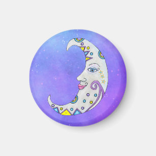 Mystische Crescent dekorierte Moon-Gesicht Lila Sk Magnet