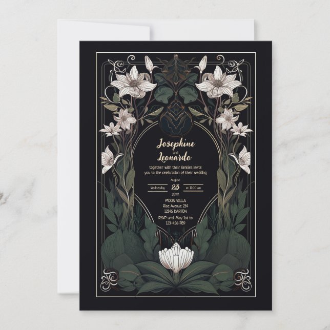 Mystische dunkle Jugendstil-Einladung zur Hochzeit Einladung (Vorderseite)