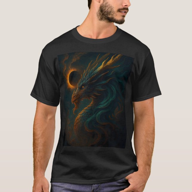 Mystische Eclipse Dragon Fantasy Art Illustration T-Shirt (Vorderseite)