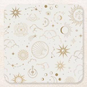 Mystische Elemente der Himmelssonne und des Mondes Rechteckiger Pappuntersetzer