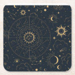Mystische Elemente der Himmelssonne und des Mondes Rechteckiger Pappuntersetzer<br><div class="desc">Dieser einzigartige Untersetzer wurde für die Koordination mit unserer Celestial Mystic Collection konzipiert und besticht durch wunderschöne goldene Himmelselemente auf dunklem Marinestützpunkt. Für eine erweiterte Anpassung dieses Designs, z.B. das Ändern des Layouts, des Schriftartes oder der Textgröße, klicken Sie bitte auf den obigen Button "KENNEN". Bitte kontaktieren Sie mich für...</div>