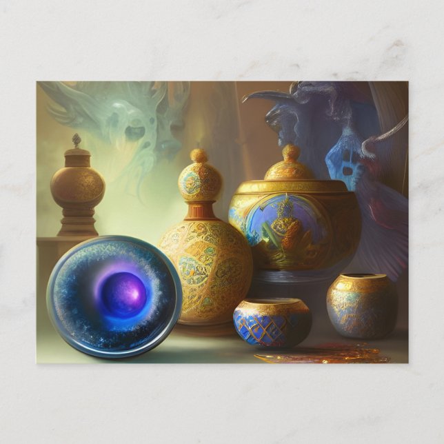 Mystische Emailflaschen & Bowls Digitale Kunst Postkarte (Vorderseite)