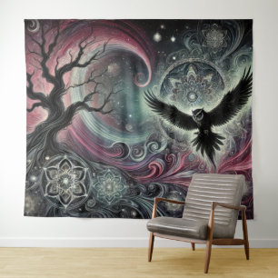 Mystische Eule Kosmische Nacht Mandalas Wirbelnder Wandteppich