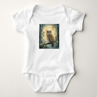 Mystische Eulen-Mondlicht-Waldkunst | Wald-Eule I Baby Strampler