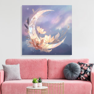 Mystische Feder Mond Boho Wandkunst   Spirituell  Leinwanddruck