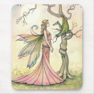 Mystische Fee und Drachen Fantasy Kunst Mousepad