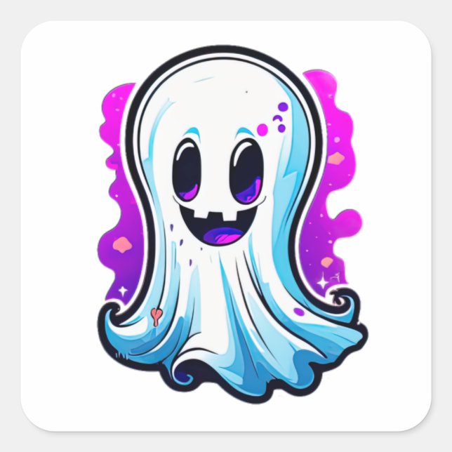 Mystische Flüstern, Niedlicher Halloween-Geist Quadratischer Aufkleber (Vorderseite)