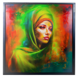 Mystische Frau in Neonfarben Fliese