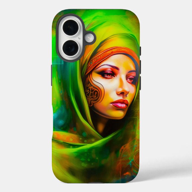 Mystische Frau in Neonfarben iPhone 16 Hülle (Rückseite)