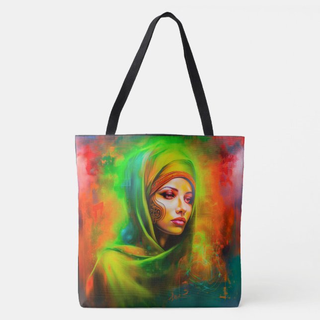 Mystische Frau in Neonfarben Tasche (Vorderseite)