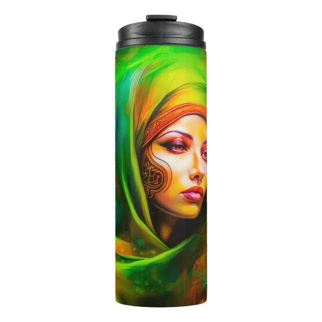 Mystische Frau in Neonfarben Thermosbecher (Vorderseite)
