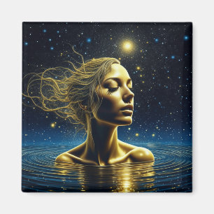 Mystische Frau meditiert unter den Sternen Magnet