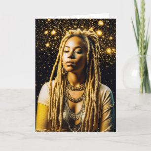 Mystische Frau mit Dreads, die meditativ sind Karte