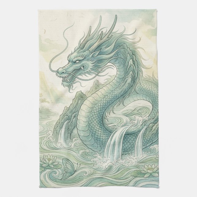 Mystische Fuchsdrache Wasserfarbenkunst (2) Geschirrtuch (Vertikal)