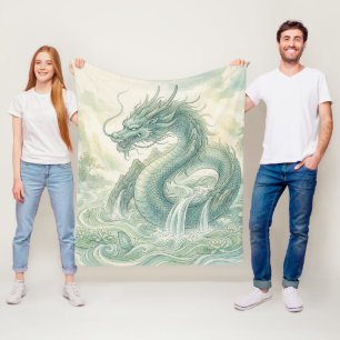 Mystische Fuchsdrachen-Aquarellkunst (2) Fleecedecke