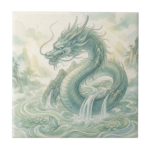 Mystische Fuchsdrachen-Wasserfarbenkunst (2) Fliese (Vorderseite)