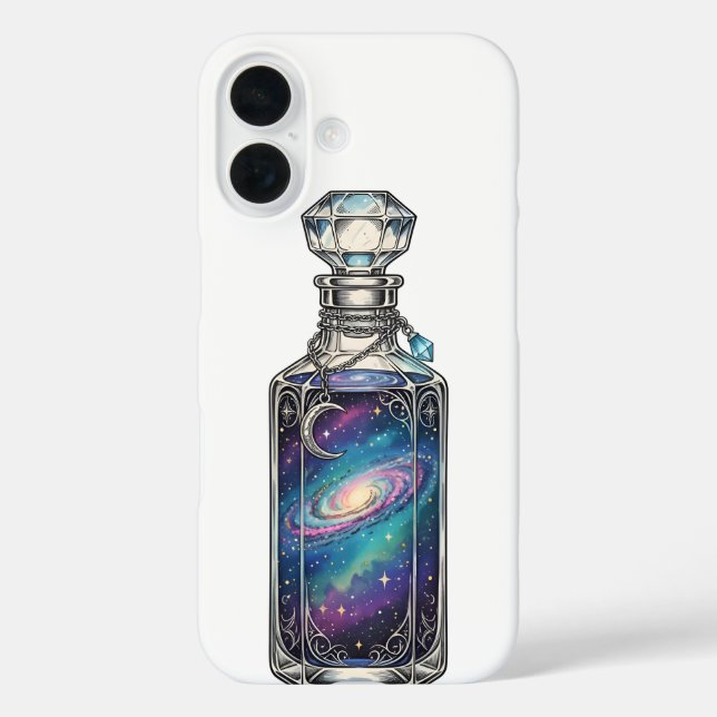 Mystische Galaxie in einer Flasche iPhone 16 Hülle (Rückseite)