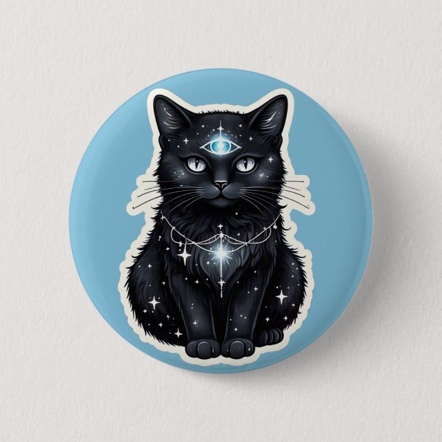 Mystische Galaxie-Katzen-Button – Kosmisches Dritt Button (Vorderseite)