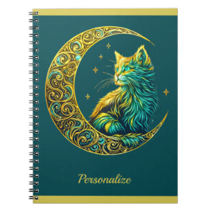 Mystische goldene Katze auf dem Mond, himmlisches Notizblock