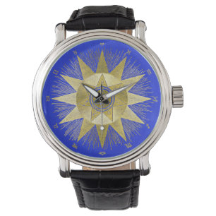 Mystische goldene Sternzeichen-Sonnenstrahlen-Astr Armbanduhr