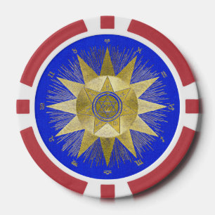 Mystische goldene Sternzeichen-Sonnenstrahlen-Astr Pokerchips