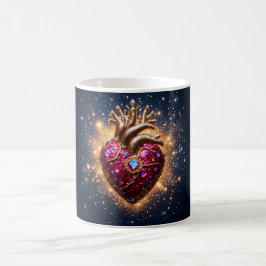 Mystische goldgekrönte Herz im Weltraum Kaffeetasse