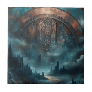 Mystische gothische Steampunk-Kunst - Blaue Kupfer Fliese