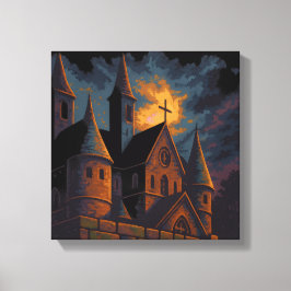 Mystische gotische Burg unter Mondlicht Leinwanddruck