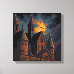 Mystische gotische Burg unter Mondlicht Leinwanddruck