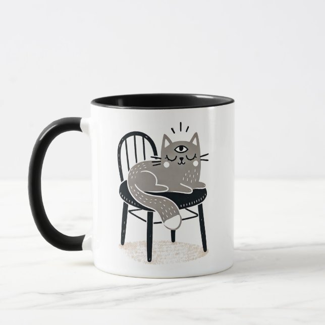 Mystische graue Katze Schlafen mit offenem Auge Tasse (Links)