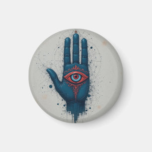 Mystische Handillustration mit rotem Auge Magnet