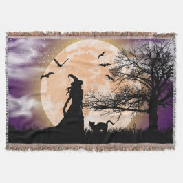 Mystische Hexe, schwarze Katze, Vollmond Decke