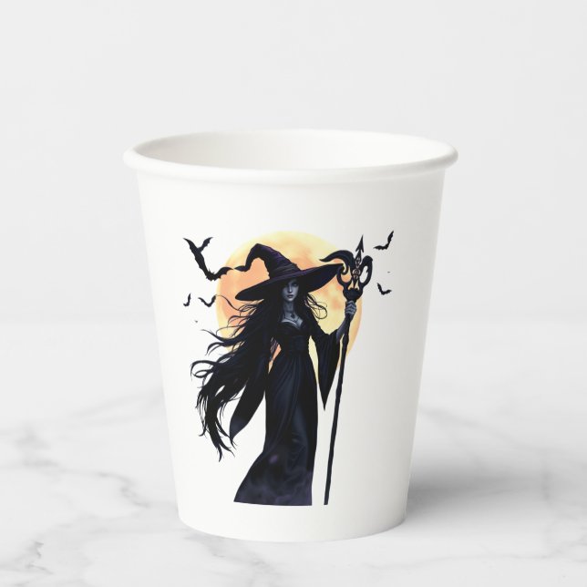 Mystische Hexe unter Vollmond Pappbecher (Vorderseite)