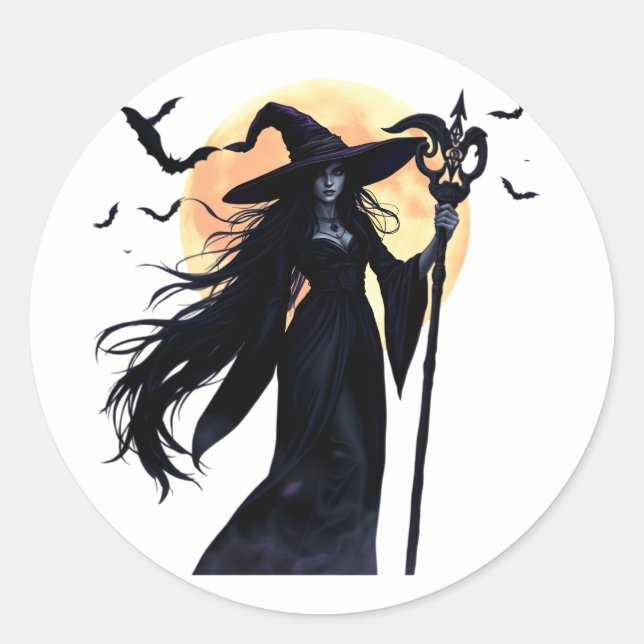 Mystische Hexe unter Vollmond Runder Aufkleber (Vorderseite)
