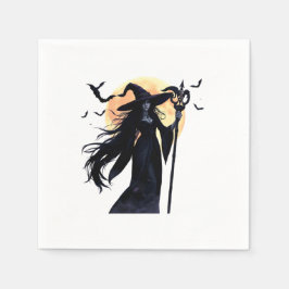 Mystische Hexe unter Vollmond Serviette