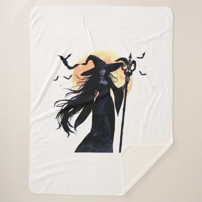 Mystische Hexe unter Vollmond Sherpadecke (Vorderseite)