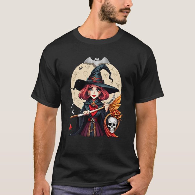 Mystische Hexenkunst mit Skull und Mond T-Shirt (Vorderseite)