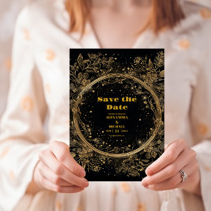 Mystische Himmels-Schwarz-und-Gold-Hochzeit Save The Date