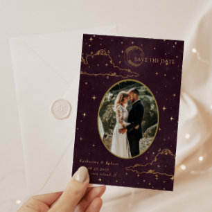 Mystische Himmelsgoldmondwolken Hochzeit Save The Date