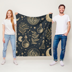 Mystische himmlische Hexenkunst - Goldene Botanik Fleecedecke