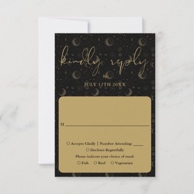 Mystische Hochzeit von Schwarz und Gold RSVP Karte (Vorderseite)