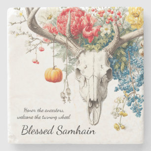 Mystische Jahreszeiten   Samhain Witchy Design Steinuntersetzer