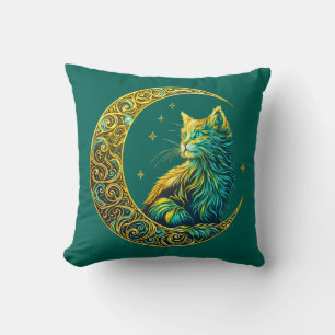 Mystische Katze auf dem Mond Himmelsnacht-Design Kissen