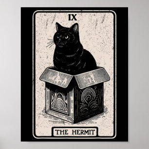 Mystische Katze der Hermit-Tarot-Karte in Box Funn Poster