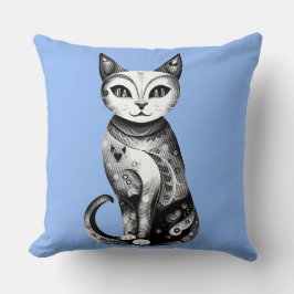 Mystische Katze in Schwarz/Weiß Kissen