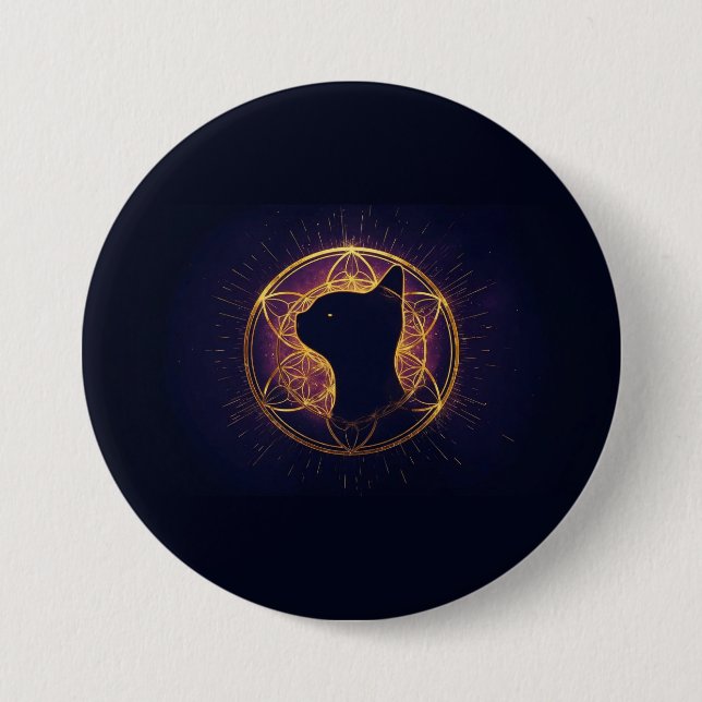Mystische Katze innerhalb des heiligen Kreises Button (Vorderseite)