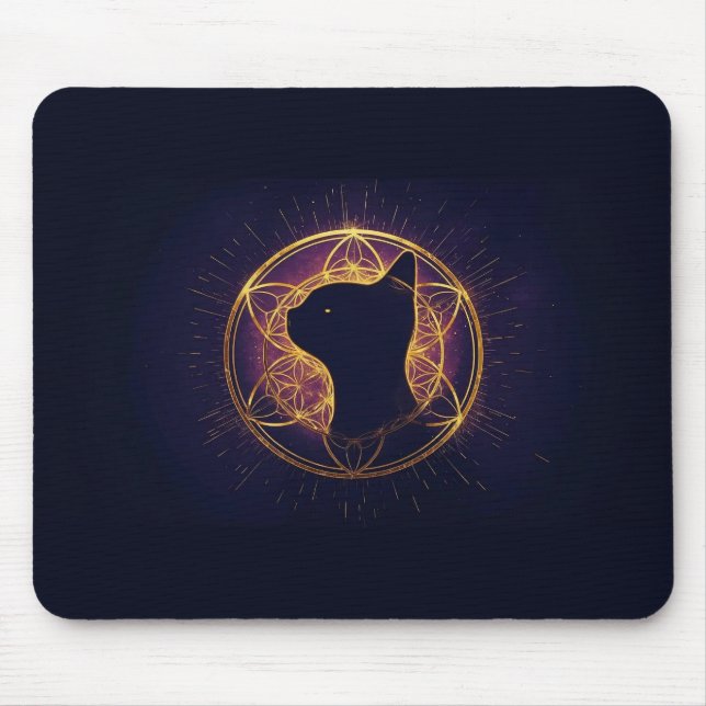 Mystische Katze innerhalb des heiligen Kreises Mousepad (Vorne)