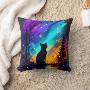 Mystische Katze Nördliche Lichter Kissen